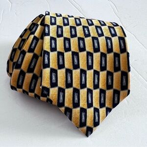 NWT JZ Richards 100% Silk Abstract Tie Gold and Navy